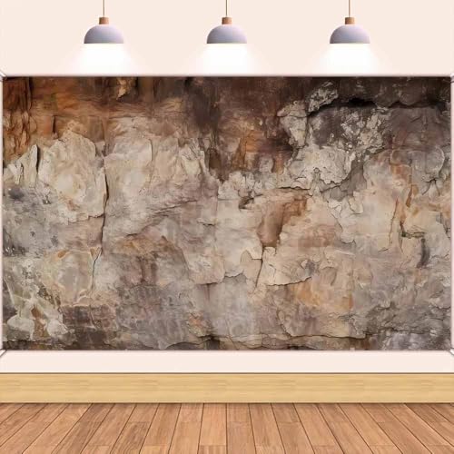 8x6FT Polyester Stone Cave Background Rustic Rock Wall Textured Photography Backdrop Supplies Natural Adventure Vintage Birthday Party Portrait Shoots Photo Studio Props Banner Decor - size: 8x6FT