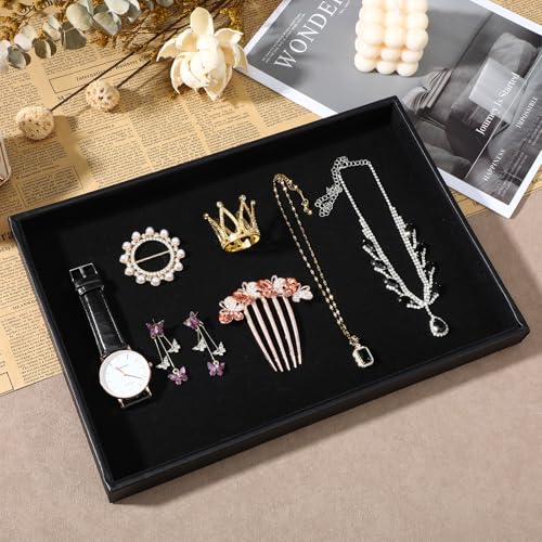 Kifmurase 6 Pack Velvet Jewelry Trays for Drawers, Black Jewelrys Display Tray Stackable Jewelry Organizer Trays Bracelet Ring Earring Necklace Organizer Empty Plate for Drawers Countertop