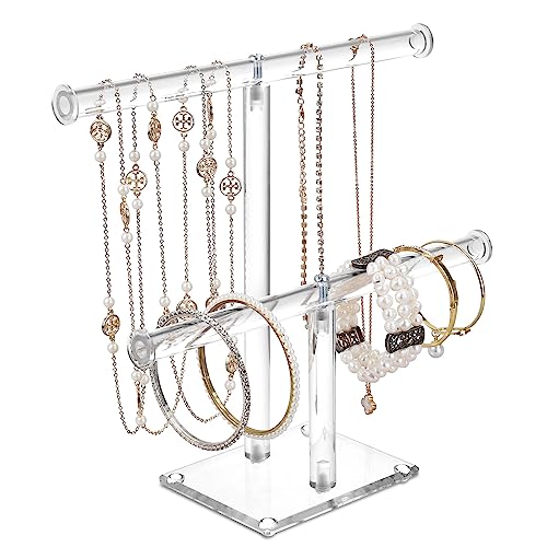MOOCA Deluxe Clear Acrylic Jewelry Organizer, 2 Tier T-Bar Bracelet Holder, Acrylic Necklace Holder, Jewelry Holder, Jewelry Organizer Stand, Premium Quality with Enhanced Transparency - color: 2-Bar