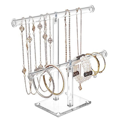 MOOCA Deluxe Clear Acrylic Jewelry Organizer, 2 Tier T-Bar Bracelet Holder, Acrylic Necklace Holder, Jewelry Holder, Jewelry Organizer Stand, Premium Quality with Enhanced Transparency - color: 2-Bar