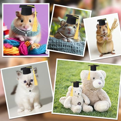 Eccliy 2 Pcs Pet Graduation Caps Mini Bachelor Hats with Tassel for Small Animal Guinea Pigs Hedgehog Bird Turtles Hamster Photo Props Graduation Holiday Festival Party Accessory (Yellow) - color: Yellow