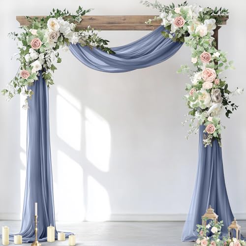 Socomi Wedding Arch Draping Fabric 1 Panel 29" x 19Ft Dusty Blue Sheer Chiffon Curtain Drapes 6 Yards for Wedding Ceremony Birthday Party Decoration - color: Dusty Blue, size: 29"W x 216"L (Pack of 1)