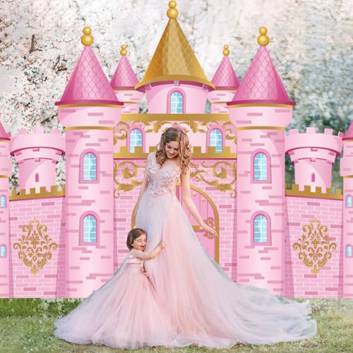 Panelee Princess Castle Party Decorations, Pink Castle Backdrop Photo Prop, 7 x 5 ft Large Princess Birthday Party Decoration for Girls Photo Background Birthday Supplies - style: Princess Castle
