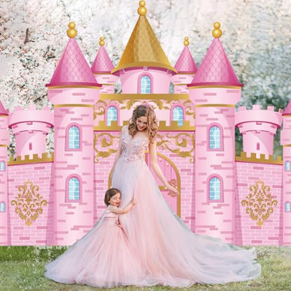 Panelee Princess Castle Party Decorations, Pink Castle Backdrop Photo Prop, 7 x 5 ft Large Princess Birthday Party Decoration for Girls Photo Background Birthday Supplies - style: Princess Castle