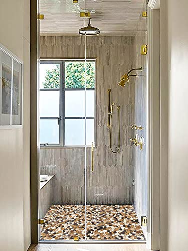 Parrotile Yellowstone Matte Pebbles Mosaic Tile for Shower Floor Bathroom Floor Tiles Non Slip [5 Sheets] - color: Matte Yellowstone