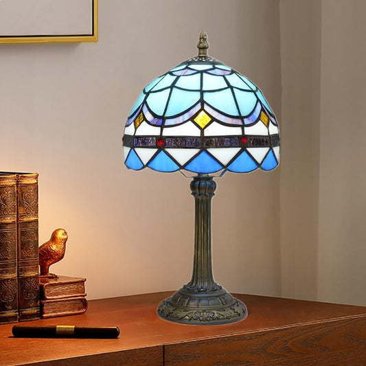 Mediterranean Style Tiffany Stained Glass Table lamp Blue Feather Bedroom Bedside Table lamp Dining Room Kitchen Living Room Store Home Decoration Holiday Gift - color: Tiffany Lamp D