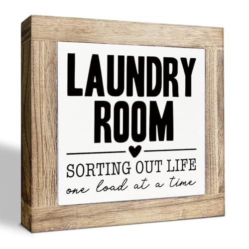 Laundry Room Sign - Sorting Out Life and Load At A Time, Rustic Wooden Box Signs for Home Decor, Washing Room Shelf Decoration, Country Style Wood Block Laundry Sign, Housewarming Gift - color: Color09