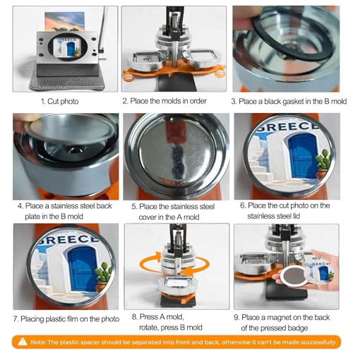 Magnet Maker Machine, Round Badge Pin Button Presser with Paper Cutter + 100 Sets Magnets Making Supplies + 100 Sets Badge Making Supplies + 100pcs Photo Paper 0.98x0.98in/25x25mm - size: 0.98x0.98in/25x25mm
