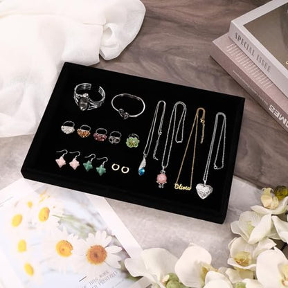 9" x 5.7" Velvet Jewelry Tray Jewelry Display Tray, Stackable Empty Plate Trays for Earrings Necklaces Bracelet Rings Display Showcase - Black - color: Black, size: Flat Tray 9"x5.7"