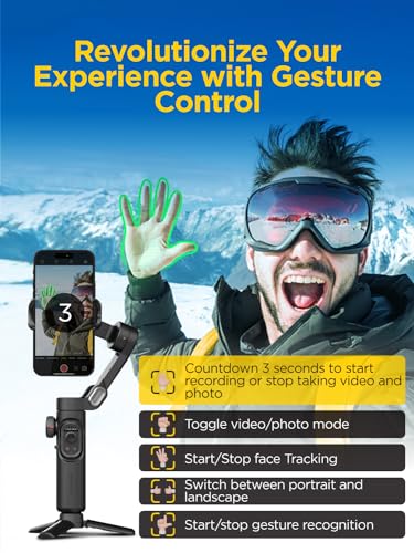 AOCHUAN Gimbal Stabilizer for iPhone Gimbal, Smartphone w/Focus Wheel Face/Object Tracking for iPhone 17 16 15 Pro Max/Android Foldable 3-Axis Handheld Phone Stabilizer for Video Recording -Smart XE - style: Smart XE