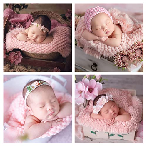 Zeroest Baby Photography Props Basket Braid Wool Wrap Newborn Photo Shoot Baskets Filler Posing Stuffer Background Blanket (Pink) - color: Pink