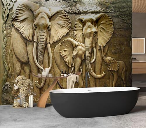 Cliouar-Elephant Art,Harmonious Family,Mural Wallpaper Peel and Stick 137" x 102" - color: No.12, size: 137" x 102"