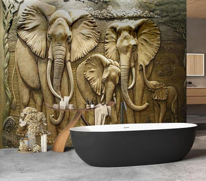 Cliouar-Elephant Art,Harmonious Family,Mural Wallpaper Peel and Stick 137" x 102" - color: No.12, size: 137" x 102"