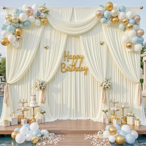 10x16ft Ivory Backdrop Curtain for Party, 2 Panels Wrinkle Free 16 Foot Long Polyester Photo Backdrop Drapes Photography Background for Wedding Birthday Gathing - color: Ivory, size: 5ft(W)x16ft(H),2panels