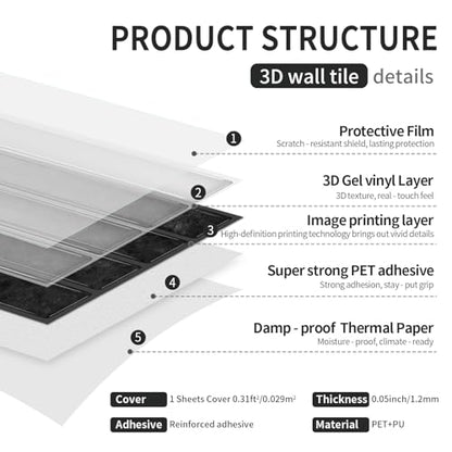 VICCI 20-Sheet Peel and Stick Backsplash, Elegant Black 3D Textured Subway Tile Stickers 4.72x9.68 Inch, Premium No-Grout - color: Elegant Black