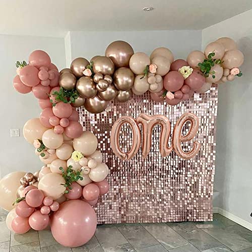 TONIFUL Rose Gold One Balloons Banner, 42*16 Inch Mylar Foil Script,Cursive Letter ONE Sign Banner Balloon Bunting Reusable Ecofriendly Material for Boys Girls Kids First Birthday One Year Old Party - color: One-rose Gold