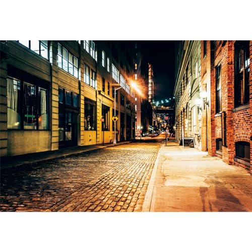 12x8ft Modern City Street Night View Photoshoot Backdrop Store Vintage Buildings Dusk Street Light Alley Photography Background Newborn Kids Adults Pets Artistic Portrait Photo Booth Prop - size: 12x8ft
