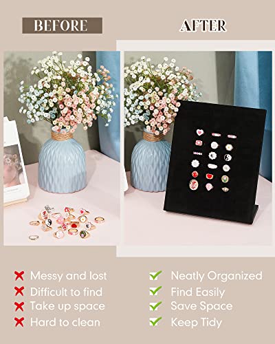Henoyso 4 Pcs Velvet Ring Display 50 Slots L-Shaped Ring Display Stand Tray Holder for Selling Earring Jewelry - color: Black