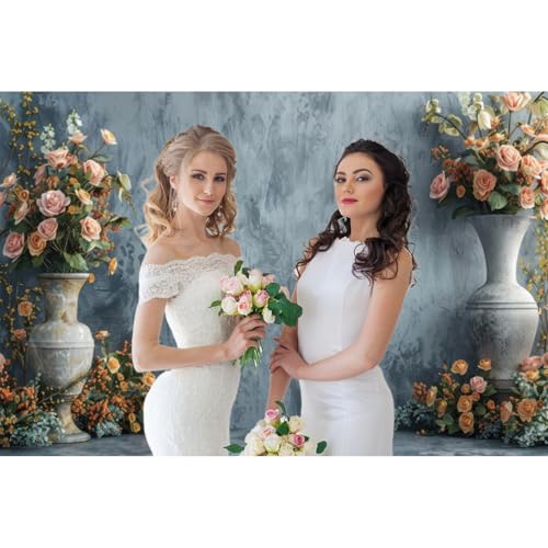 5x3ft Vinyl Retro Vase Wall Backdrop Photography Old Style Flowers Rose Vintage Medieval Weeding Ceremony Background Newborn Baby Shower Banner Supplies Girls Princess Birthday Background - color: blue, size: 5x3ft