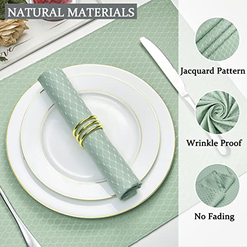 Cloth Napkins Set of 8 – Square 17x17 Inch Jacquard Fabric Polyester Washable Reusable Cloth Napkins for Kitchen Dinner Dining Restaurants Wedding Party Banquet (Sage Green) - color: Sage Green