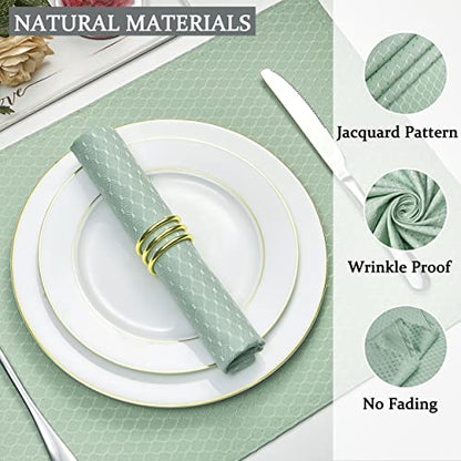 Cloth Napkins Set of 8 – Square 17x17 Inch Jacquard Fabric Polyester Washable Reusable Cloth Napkins for Kitchen Dinner Dining Restaurants Wedding Party Banquet (Sage Green) - color: Sage Green