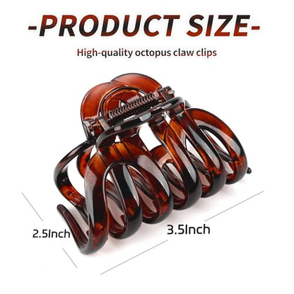 Octopus Hair Claw Clips for Thick Hair 3.6" Large Octopus Claw Clips for Women's Long Hair (2 Pcs, Brown&Dark Red) - color: Octopus glossy-2