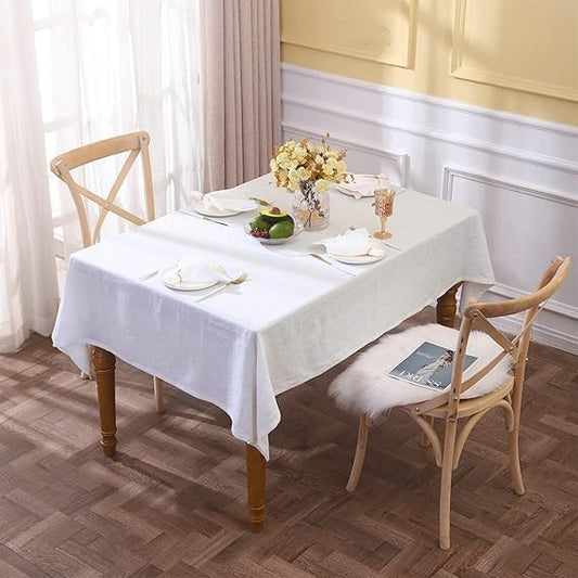 Simple&Opulence Textured Tablecloth 100% Linen Table Cloth, Kitchen Dinning Tabletop Decoration, for Outdoor and Indoor Use (Basic White, 60"×120") - color: White, size: 60" x 120" (Rectangular)