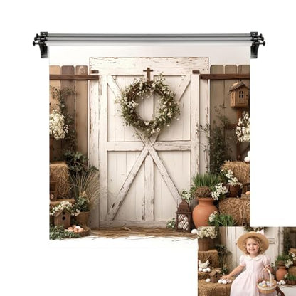 Kate 10x10ft/3x3m Easter Backdrop for Photography Barn Wooden Door Eggs Photoshoot Background Photo Video Studio Props - size: 10x10ft
