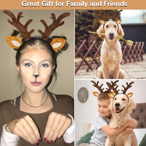 SIOTMERA Reindeer Antlers Headband, Realistic Deer Antlers Headbands Reindeer Ears Adults Christmas Party Birthday Makeup Cosplay, Reindeer Headband for Halloween Christmas Eve Costume Gift