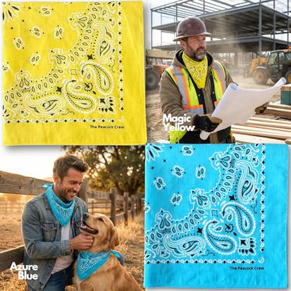 The Peacock Crew Premium Soft Cotton Bandanas Pack for Men and Women Paisley 22 x 22 inches - color: Pack of 10 Multicolor