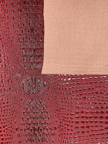 Glossy Two Tone Gator Fake Leather Upholstery, 3D Crocodile Skin Texture Faux Leather PVC Vinyl, 54" Wide (Dark Red, 36" X 54") - color: Dark Red, size: 36" X 54"
