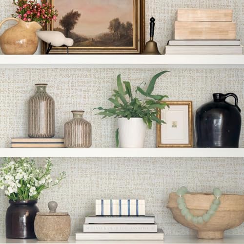 Beige Wallpaper Grasscloth Peel and Stick Wallpaper Beige Contact Paper for Walls 17.7 in x 590.5in Textured Wall Paper Vinyl Grasscloth Faux Linen Peel and Stick Self Adhesive Vinyl - color: Beige, size: 17.7" x 590.5"