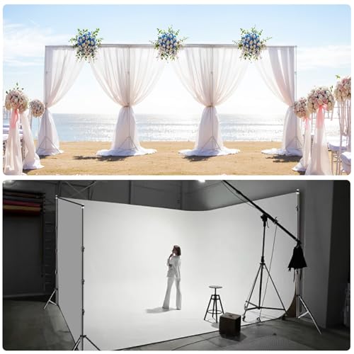 BEIYANG 10x30FT Photo Backdrop Stand, Angle Adjustable Triple Crossbar Extender Mount, Photography Background Support System, with Sand Bags,12 PCS Clamps for Wedding Party Celebration - size: 10*30FT