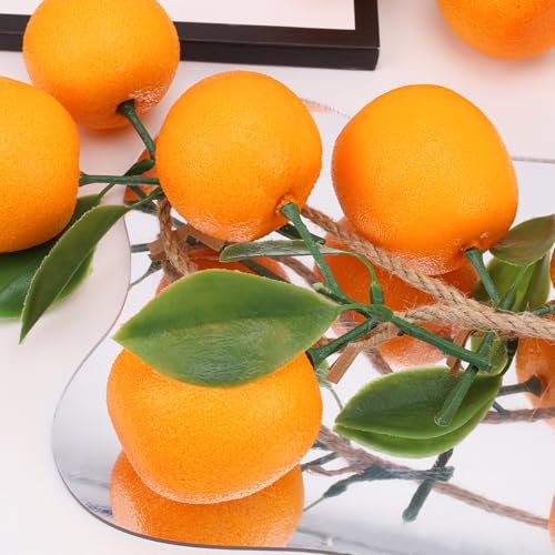 Folmywy Artificial Hanging Oranges Decorative Fake Oranges String Faux Plastic Tangerine Fruits Model Ornaments for Fall Wreath Home Kitchen Farmhouse Photography Props Wall Decor - color: Oranges String
