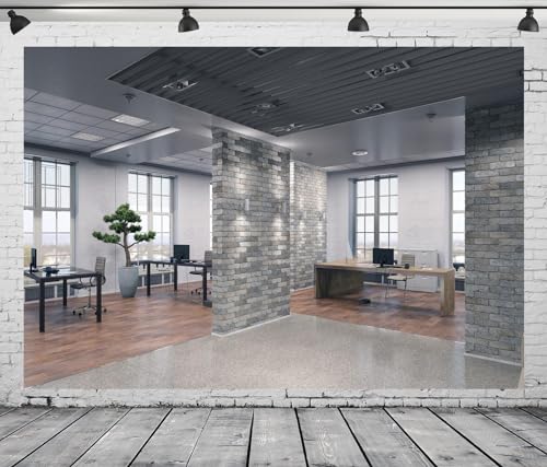 BELECO 7x5ft Fabric Modern Office Backdrop for Video Conference - Elegant Business Interior Brick Wall Windows Virtual Home Photography Background for Live Video Zoom Calls Photoshoot Props - size: 7x5FT