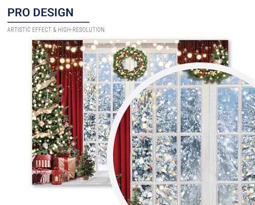 Allenjoy 96" x 72" Christmas Window Backdrop for Photography Winter Merry Xmas Tree Background Snow Holiday Photobooth Portrait Party Banner Festival Photo Studio Props Supplies - size: 96x72 in