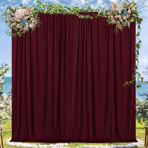 Burgundy Backdrop Curtains Photo Booth Background 2 Panels 5ft x 10ft Polyester Fabric Drapes for Wedding Party Anniversary Ceremony Decorations - color: Burgundy, size: 2 Panels 5ft X 10ft