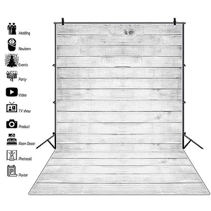 AOFOTO 5x7ft White Wood Texture Backdrops for Photography Wooden Plank Board Background for Pictures Hardwood Fence Panel Kid Baby Boy Girl Artistic Portrait Photo Shoot Studio Props Video Drape Vinyl - size: 5x7ft