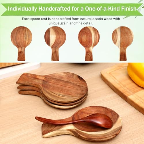 Honeydak 4 Pcs Acacia Wood Spoon Rest for Stovetop Handmade Smooth Wooden Kitchen Spoon Holder for Ladles Tong Cooking Accessories Housewarming Gifts (Round) - style: Round