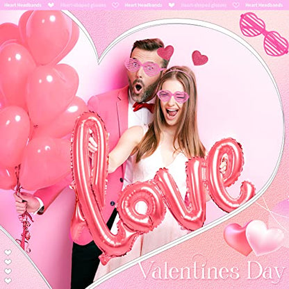 MTLEE 24 Pcs Valentines Heart Head Boppers Headbands and Heart Shape Sunglasses Valentines Party Supplies Wedding Photo Prop - color: Hollow Rose Red