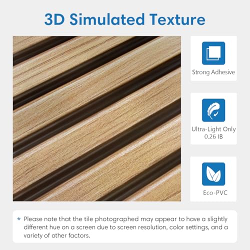 COMSTICKC 3D Faux Wood Wall Sticker, Peel and Stick Wall Covering,12 pcs of 22.8" x 11.8", DIY Lightweight PVC Wood Self Adhesive Decorative Tiles Wallpaper,Paintable,Covers 22.48 sq.ft - color: Brown Wood