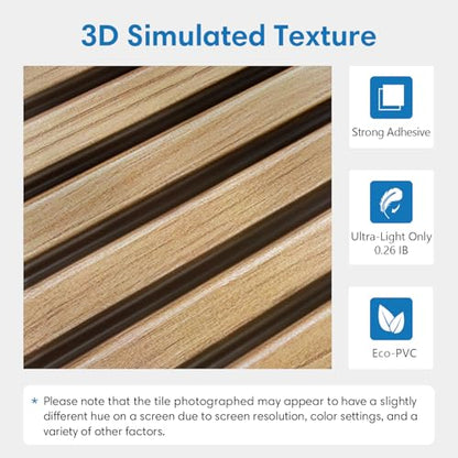 COMSTICKC 3D Faux Wood Wall Sticker, Peel and Stick Wall Covering,12 pcs of 22.8" x 11.8", DIY Lightweight PVC Wood Self Adhesive Decorative Tiles Wallpaper,Paintable,Covers 22.48 sq.ft - color: Brown Wood