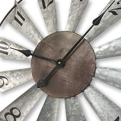 Mrocioa 24inch Windmill Distressed Metal Wall Clocks Rustic Large Decorative Clock Oversized Farmhouse Decor,Non Ticking,Battery Operated - size: 24 Inch