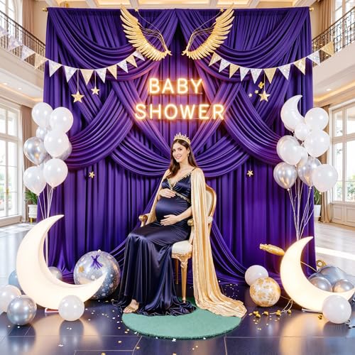 50ft x 14ft Deep Purple Backdrop Curtains for Wedding Parties, 10 Panels Wrinkle Free Polyester Fabric Drapes for Reception, Photography Background, Baby Shower & Stage Decor (5ft x 14ft Each) - color: Deep Purple, size: 5ft(W)x14ft(H),10panels