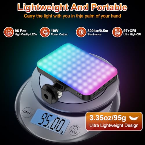 Hagibis RGB Video Light, 360° Full Color Selfie Light LED Camera Light with 3 Cold Shoe Mounts/CRI 97+/20 Scene Modes/2200mAh Rechargeable Portable Phone Light Photography Selfie Lighting - color: RGB