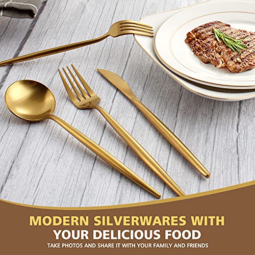 Matte Gold Silverware Set, Oliviola 20-Piece Stainless Steel Flatware Cutlery Set Service for 4, Satin Finish Kitchen Utensil Set, Dishwasher Safe - color: Gold, size: 20-piece