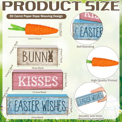 Moucuny 4 Pcs Easter Table Decoration Wooden Block Carrot Decor Easter Tiered Tray Decoration Cute Bunny Centerpiece Rustic Carrot Sign Gift for Holy Week Kitchen, Party, Entryway Fireplace Decor - style: Easter