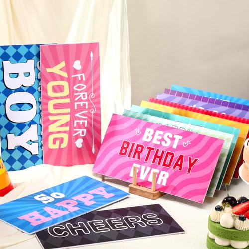 24 Designs Birthday Photo Booth Props Double Sided 11x5.5 Inch Photo Booth Props Happy Birthday Parties Decorations Set DIY Water Proof Selfie Signs PVC Printing for Holiday Party Supplies - color: Colorful, style: Colorful Birthday