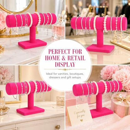ChezMax Necklace Jewelry Display Jewelry Stand Hovering T-Bar Bracelet Holder for Home Organization - color: E-Rose Red Velvet