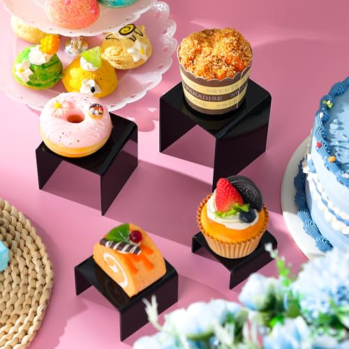 Chuangdi 20 Pcs Acrylic Display Risers, Black Product Stand, Jewelry Display Riser Shelf Showcase Fixtures for Figure Dessert Cupcake Candy Action Showcase(Black, Large Set) - color: Black, size: Large Set